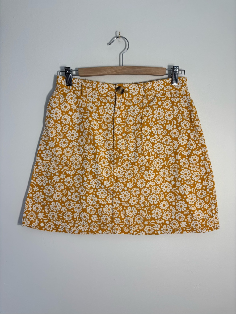 Mustard Yellow Floral Denim Mini Skirt